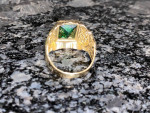 Emerald & Cz 10K Yellow Gold Mens Ring. | 7.2 Grams