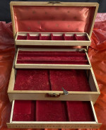 Vintage Antique MELE 4 Tier Jewelry Lock Box Red Velvet 1950s / 60s