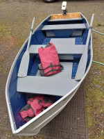 NewLooking 12' Aluminum Boat w/Motor Oars FullSet EZ2Load in Truck Bed