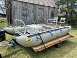 NRS cataraft with custom frame and trailer