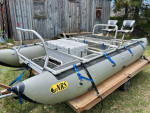 NRS cataraft with custom frame and trailer