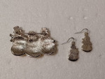 Vintage Silver-Tone Enameled Metal Snowman Trio Brooch & Earrings