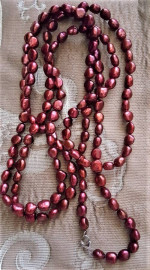 Necklace Pearl 52" & Set of 2 Matching 7" Bracelets-Cherry Red-Honora