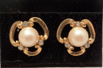 Vintage Gold Tone Marvella Faux Pearl And Rhinestone Earring Set 1"