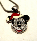 Disney Rhinestone Santa Mickey Necklace 14+"