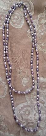 Necklace Pearl 54 in & 7 in Bracelet-Purple and White-Honora-Set