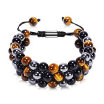 BRACELET - Tiger Eye,  Black Obsidian, and Hematite Triple Protection