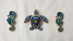 JEWELRY LOT of 3 TURTLE AND SEA HORSES PINS Metal Jewelry Art Pins NEW