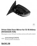 13-18 Nissan ALTIMA Driver Side Mirror