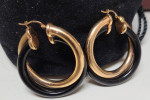 14K Gold and Onyx 1.5" Hoop Earrings