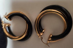 14K Gold and Onyx 1.5" Hoop Earrings