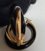 14K Gold and Onyx 1.5" Hoop Earrings