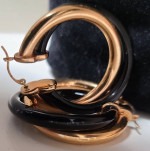 14K Gold and Onyx 1.5" Hoop Earrings