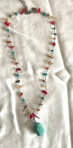 Genuine Coral, Jasper, Howlite Turquoise Beaded Necklace