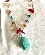 Genuine Coral, Jasper, Howlite Turquoise Beaded Necklace