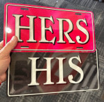 His and Hers Metal License Vanity Plates (pair) Pink and Black