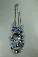 TRIFARI 2 STRAND BLUE CRYSTAL AND SILVER BEADS RHINESTONES NECKLACE