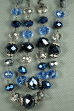 TRIFARI 2 STRAND BLUE CRYSTAL AND SILVER BEADS RHINESTONES NECKLACE
