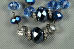 TRIFARI 2 STRAND BLUE CRYSTAL AND SILVER BEADS RHINESTONES NECKLACE