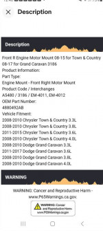 Dodge Caravan/Town & Country motor mount