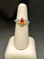 Created Padparadscha Sapphire Sterling Silver Halo Ring