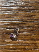 Small 10K White Gold Round Amethyst Solitaire Slide Pendant / Charm
