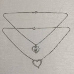 2--Sterling Silver Heart Pendant Necklaces w Diamonds/Black Sapphires