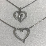 2--Sterling Silver Heart Pendant Necklaces w Diamonds/Black Sapphires