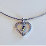2--Sterling Silver Heart Pendant Necklaces w Diamonds/Black Sapphires
