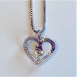 2--Sterling Silver Heart Pendant Necklaces w Diamonds/Black Sapphires