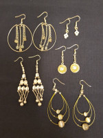 5 Pair Unique Gold Tone Dangle Pierced Earrings