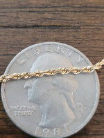 Estate 14K Yellow Gold Skinny Rope Chain. 17.25 Inches, 2mm.