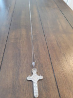 Estate Sterling Silver 42in. Box Chain With Large Cross