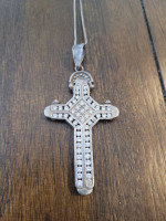 Estate Sterling Silver 42in. Box Chain With Large Cross