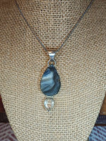 NEW Sterling Silver 925 Pendant Necklace -  Agate and Topaz