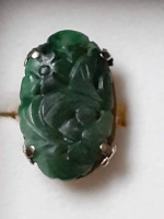 Vintage Carved Jade Floral Ring 14kt (Reduced)