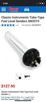 Tube type fuel level sender classic instrument's