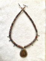 Necklace with Nepali Carved Serpentine Pendant - Local MN Artist