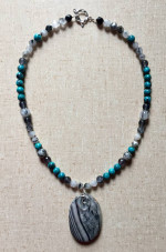 Unique Necklace:  Agate, Turquoise, Tourmalinated Quartz