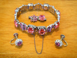 Vintage 1940’s Pink Rhinestone Bracelet & Earrings