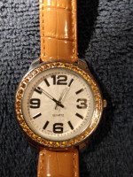 Vintage LST Rhinestone Women’s Watch with Glossy Tan Band