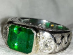GIA APPR. $20,000 ART DECO MENS EMERALD/DIAMOND/PLATINUM RING.1938