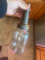Vintage Glass Oil Bottle Set With 8 Bay Carrying Rack Auto Rat Rod Etc