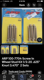 ARP Wheel stud kits (2)  1/2” Chevrolet Dodge Ford Camaro Mustang Gto
