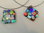 Fused glass pendants on wire necklace
