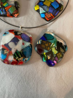 Fused glass pendant on black wire necklace