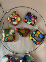Fused glass pendant on black wire necklace