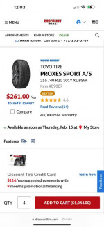 New 255/40R20 Toyo Proxes Sport A/S Tires 255/40/20 Toyos Tire Llantas