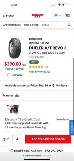 New 295/70R18 Bridgestone All Terrain Tires 295/70/18 Tire Revo 3 A/T