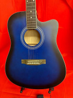 WACO Full Size Blue Country Acoustic Guitar with Digital Tuner, Extra Strings, C